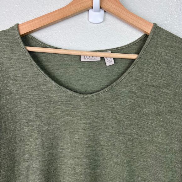 LOGO Lori Goldstein Piper Heather Green 3/4 Sleeve Tunic Top Medium Pockets - Picture 2 of 8